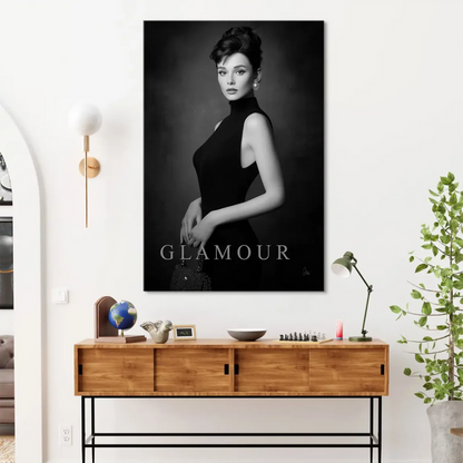 Audrey Hepburn-inspired chic portrait on canvas with timeless elegance.