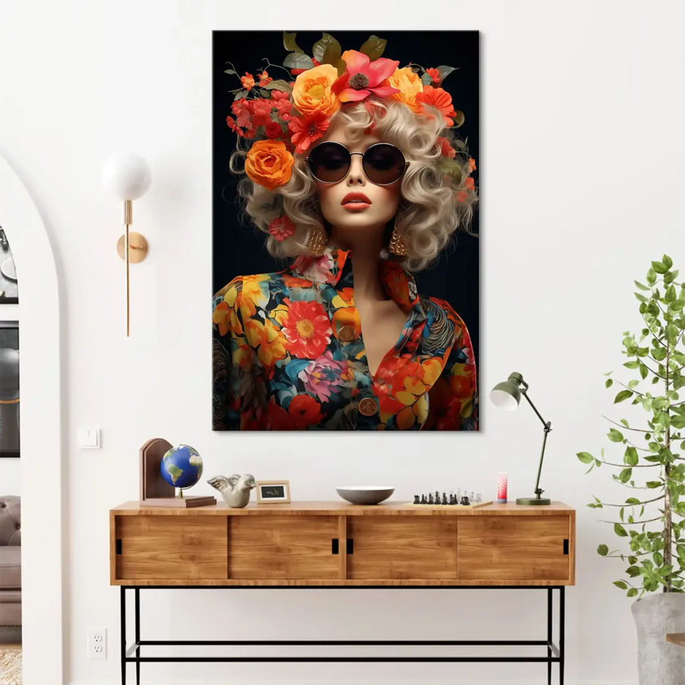 Floral Glamour Canvas Print Woman Portrait in Orange Flowers - Image 2