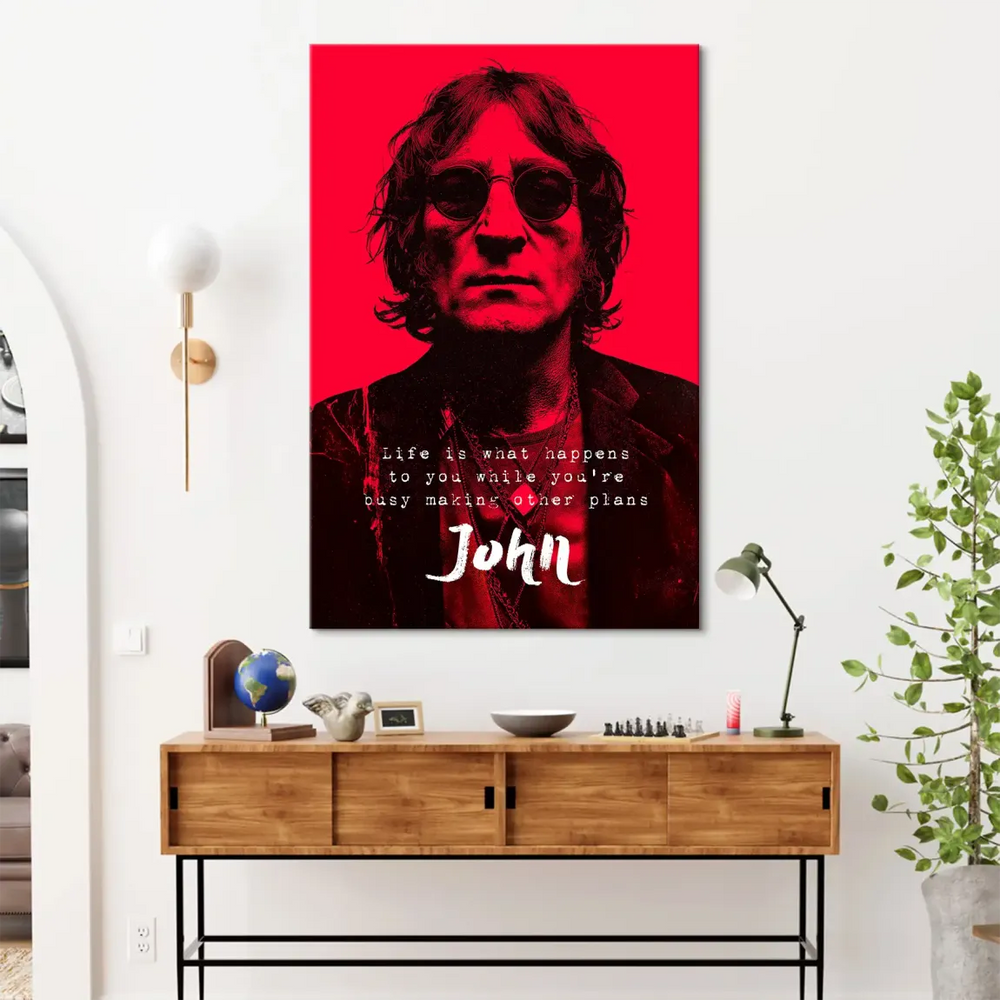 Lennon portrait in silhouette style on red canvas