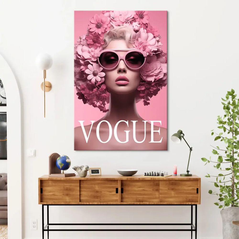 Vibrant monochromatic pink color palette on a fashion-forward wall art canvas