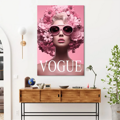 Vibrant monochromatic pink color palette on a fashion-forward wall art canvas