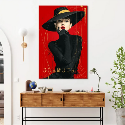 Glamorous vintage Hollywood canvas art with gold accents