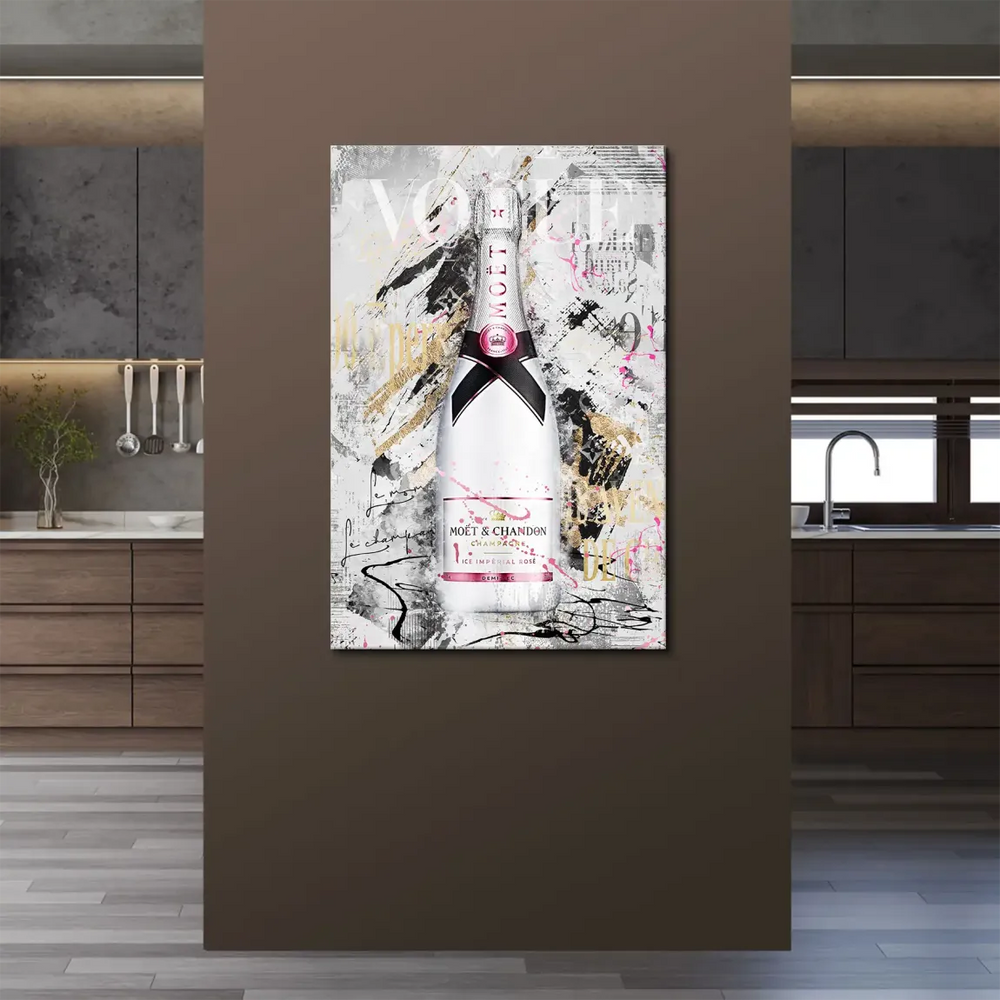 Metallic gold and vivid pink paint splashes enhance luxury accents