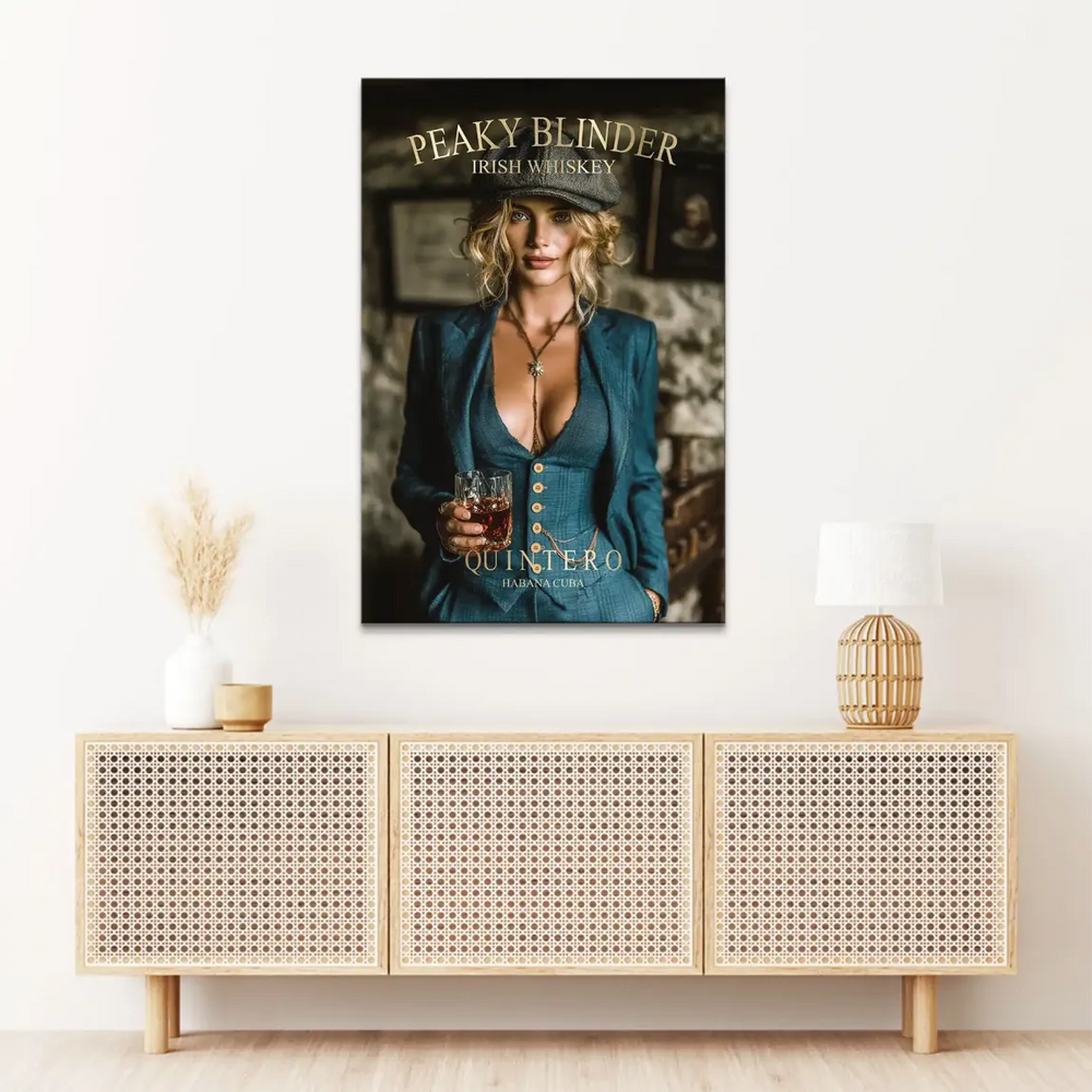 Waist-up canvas print with 1920s-inspired glamour and confident gaze