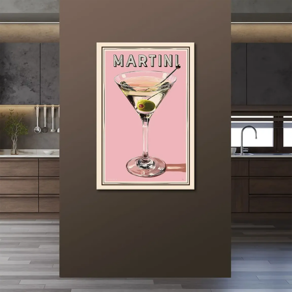 Vintage-inspired martini advertising vibe suitable for home bar decor