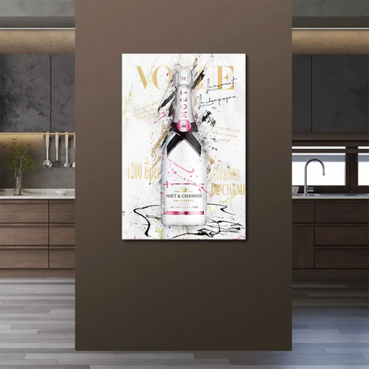 Vogue-style typography and bold black brushstrokes on luxury wall decor