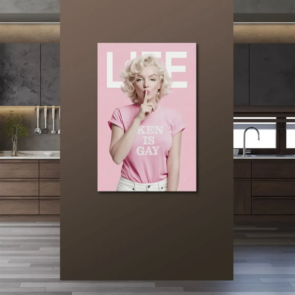 Marilyn Monroe look-alike with finger to lips in shhh pose