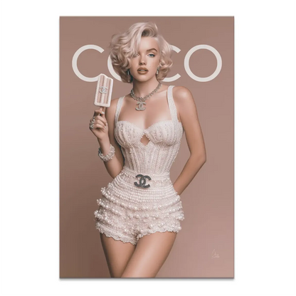 Glamorous Marilyn Monroe-inspired woman on a pearl-embellished romper canvas print
