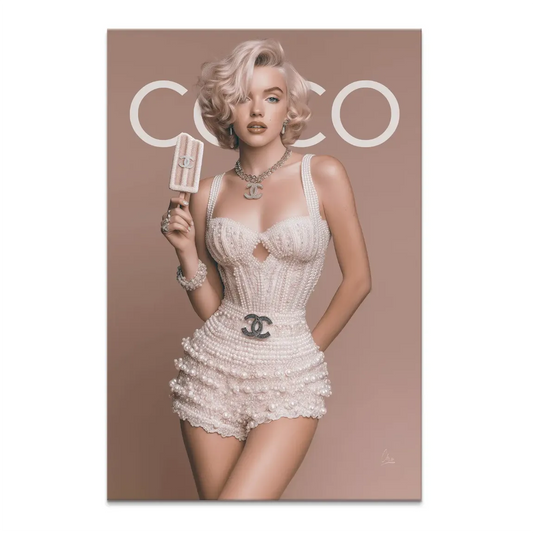 Glamorous Marilyn Monroe-inspired woman on a pearl-embellished romper canvas print