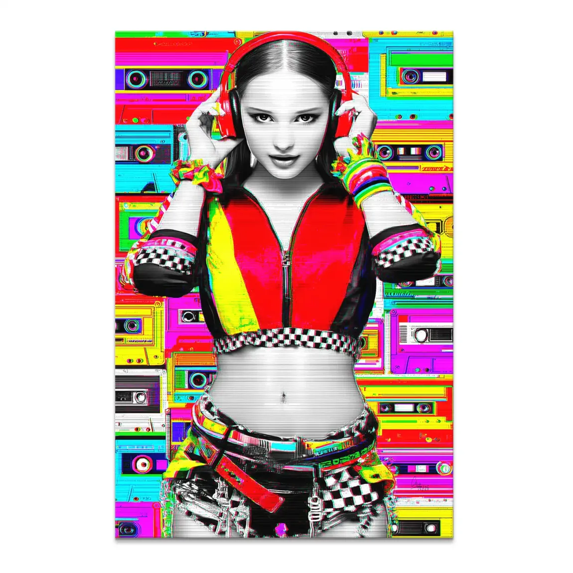 Retro DJ Girl canvas artwork featuring a stylish woman with red headphones