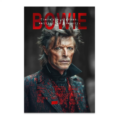 David Bowie Starman canvas portrait with blue-green eyes and grey hair
