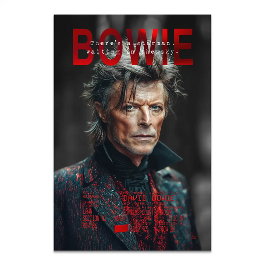 David Bowie Starman canvas portrait with blue-green eyes and grey hair