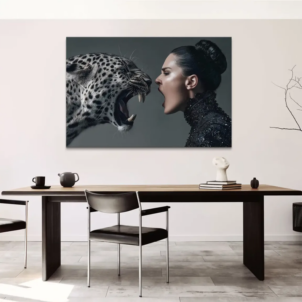 Contemporary fashion-inspired wall art illustrating primal strength and confidence.
