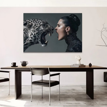 Contemporary fashion-inspired wall art illustrating primal strength and confidence.