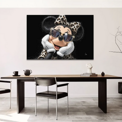 Close-up of Minnie Mouse in glamorous pop-art style with peach complexion and white gloves