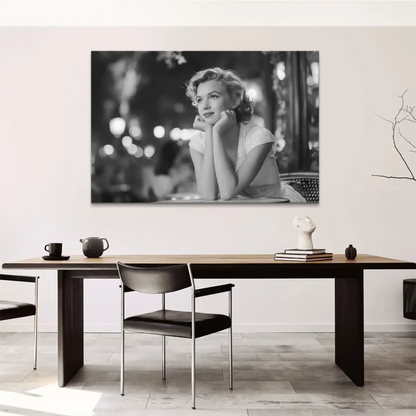 Monroe portrait in monochrome with soft bokeh lights in a cinematic mood