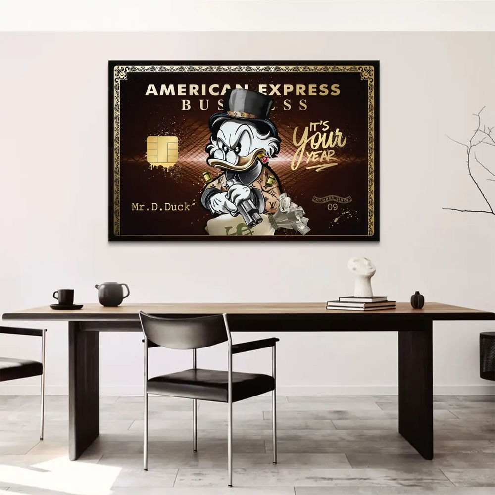 Pop art style wall art blending cartoon character and luxury branding