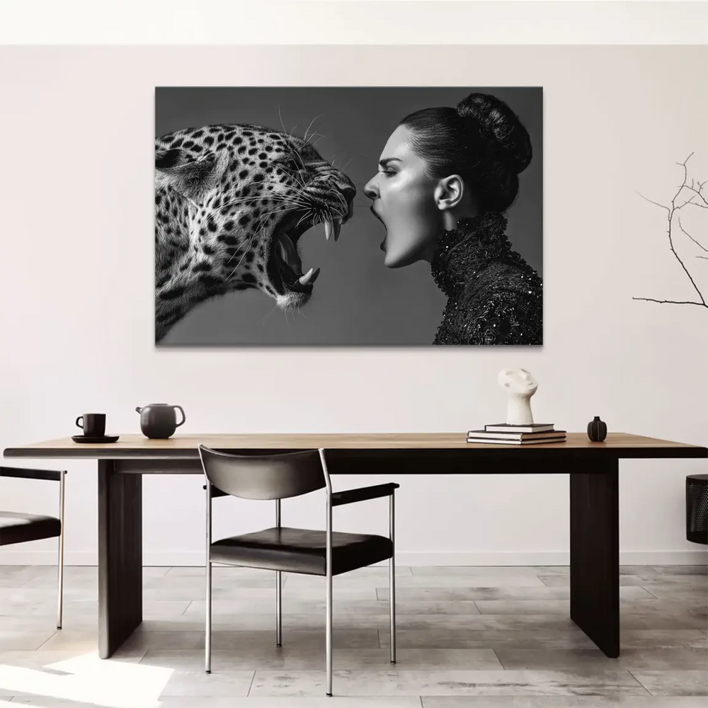 Close-up of leopard's spotted fur in black-and-white art.