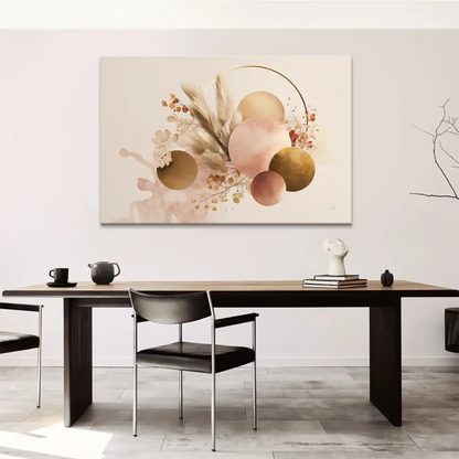 Modern bohemian canvas print featuring pampas grass and dried botanicals with watercolor texture.