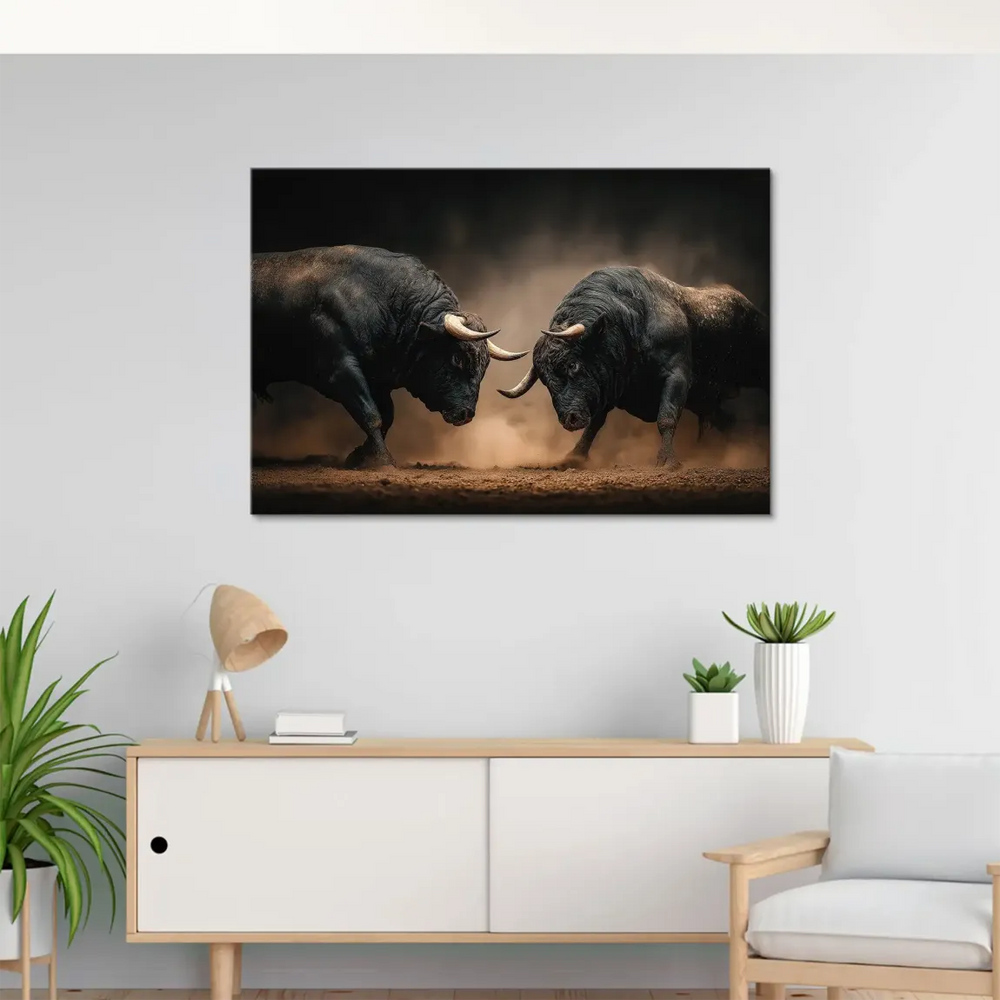 Swirling dust around the bulls as they face off