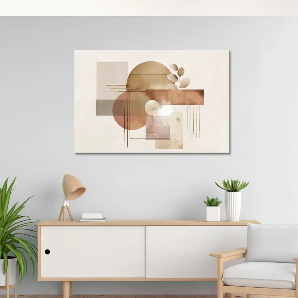 Abstract wall art in terracotta beige and soft grey inspired by Japandi style