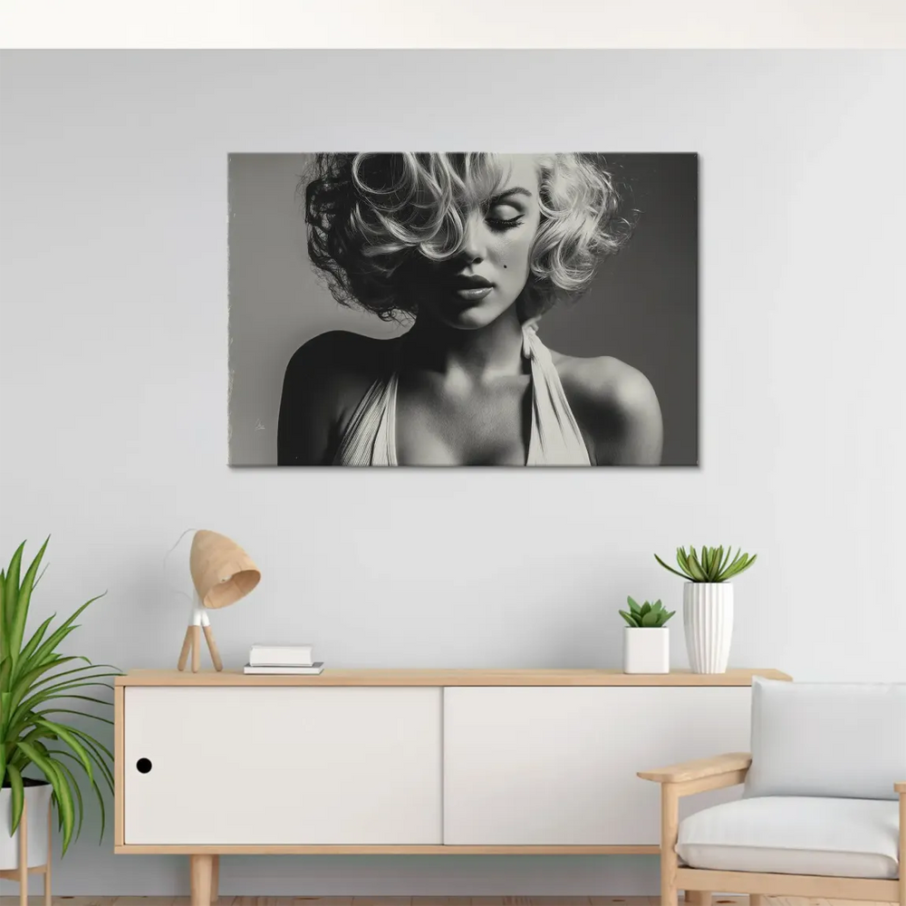 Black and white Marilyn Monroe wall art focusing on serene expression