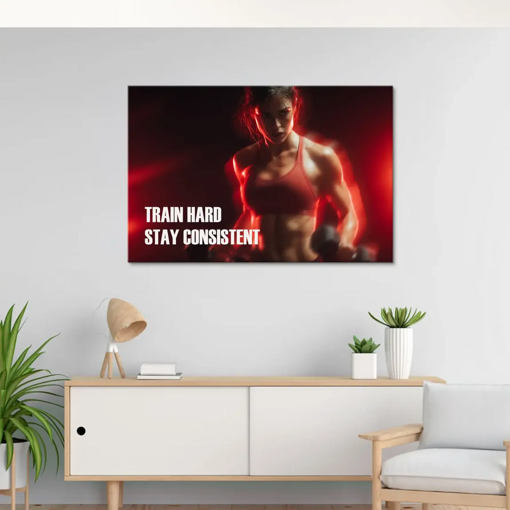 Intense red glow highlighting strength and focus in workout art