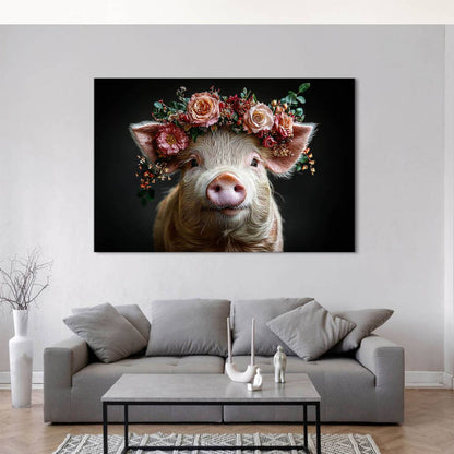Whimsical pig canvas print in modern farmhouse style