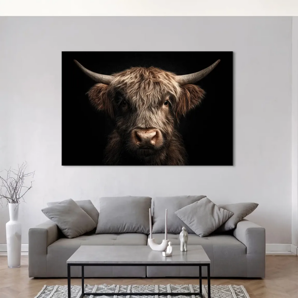 Symmetrical horns and soulful eyes in rustic wall art
