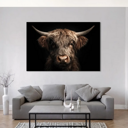 Symmetrical horns and soulful eyes in rustic wall art