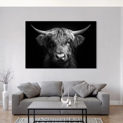 Modern fine art-inspired animal wall art featuring a noble Highland cattle