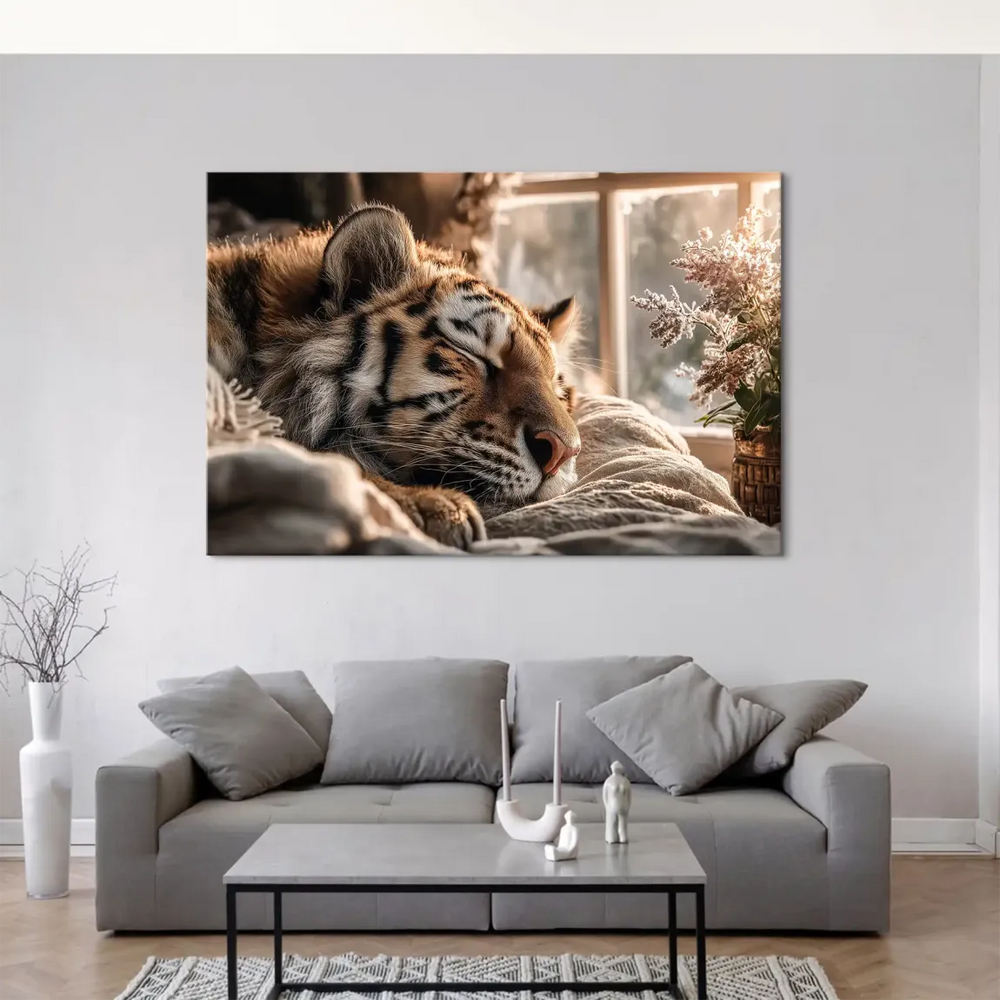 Realistic tiger wall art suitable for modern, Scandinavian, or rustic interiors