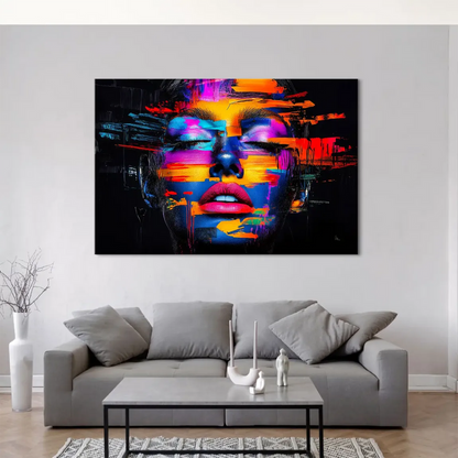 Contemporary wall art canvas featuring bold neon color palette