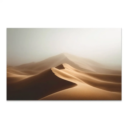 Desert fog canvas print with warm ochre sand dunes and horizon mist