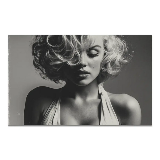 Monochrome Marilyn Monroe canvas portrait with eyes closed and retro halter-neck
