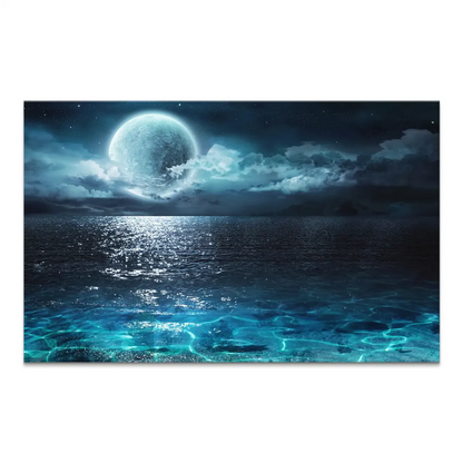 Moonlit full moon over calm ocean with shimmering path on a canvas art