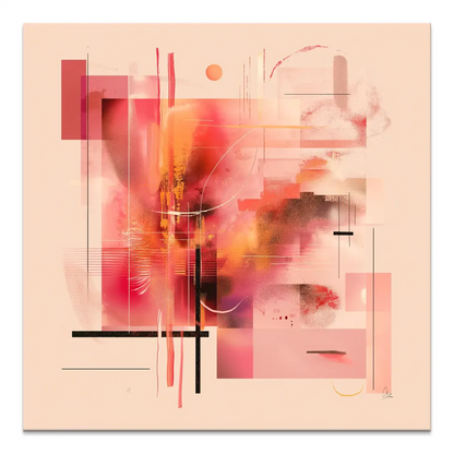 Infinite Glow Canvas Picture – vibrant abstract artwork with warm pinks, oranges, and an orange circle on a light cream background.