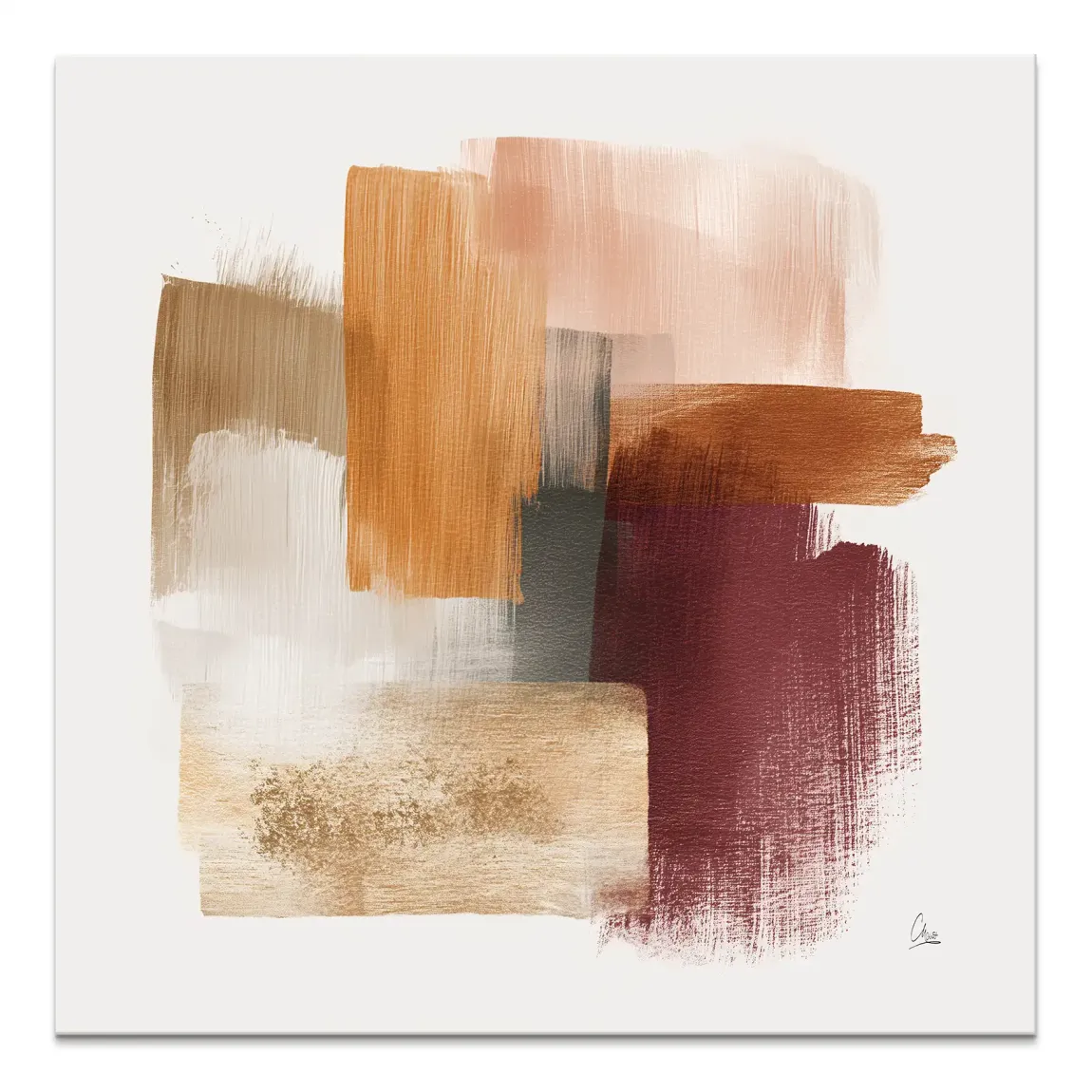 Abstract Boho Touch canvas print with bold layered brushstrokes in warm terracotta and browns