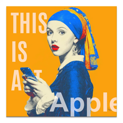 Pearl Girl Pop Art on orange canvas