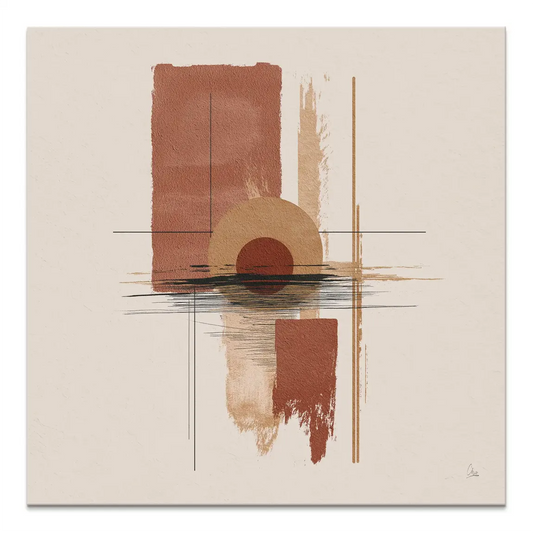 Desert Balance abstract canvas with earthy beige, terracotta, sandy brown, and black geometric shapes