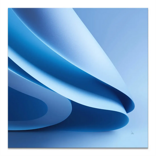 Blue Flow Canvas Painting with flowing, wave-like forms in blue gradient.
