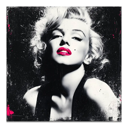Monroe Noir Art Canvas Picture: black and white Marilyn Monroe portrait with neon pink lips on canvas