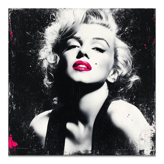 Monroe Noir Art Canvas Picture: black and white Marilyn Monroe portrait with neon pink lips on canvas