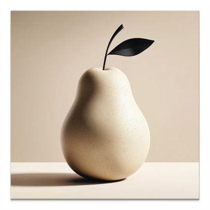 Sculptural pear canvas art with creamy beige texture and black stem on a neutral background.
