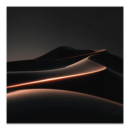 Minimalist canvas art showing rolling dunes and a bold orange-copper contour
