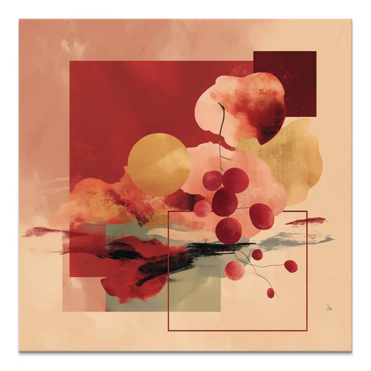 Scarlet Bloom abstract canvas art with bright red berries on slender stems