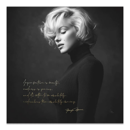 Marilyn Monroe Diva Canvas Print - black and white portrait with gold quote