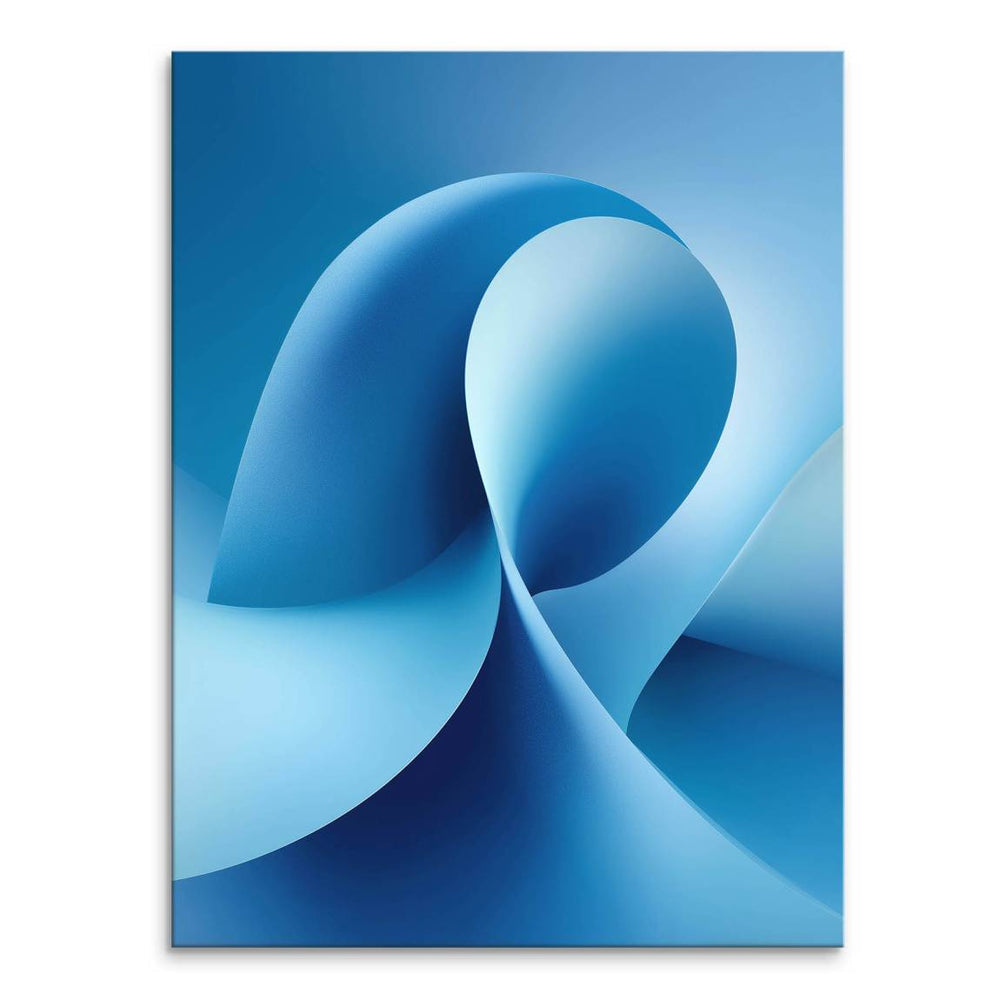 Blue Wave canvas painting with flowing ribbons in deep azure to sky blue on abstract wall art