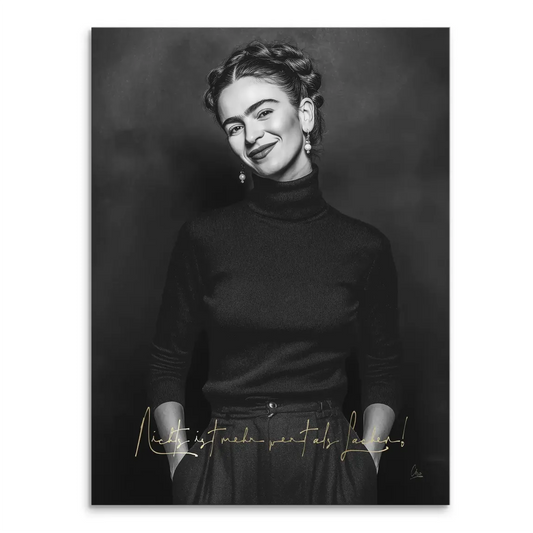 Black and white Frida Kahlo-inspired portrait on canvas