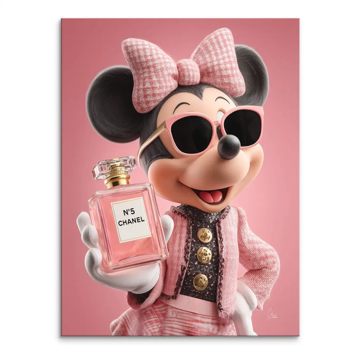 3D Minnie Mouse Paris Glam canvas art with pink tweed suit